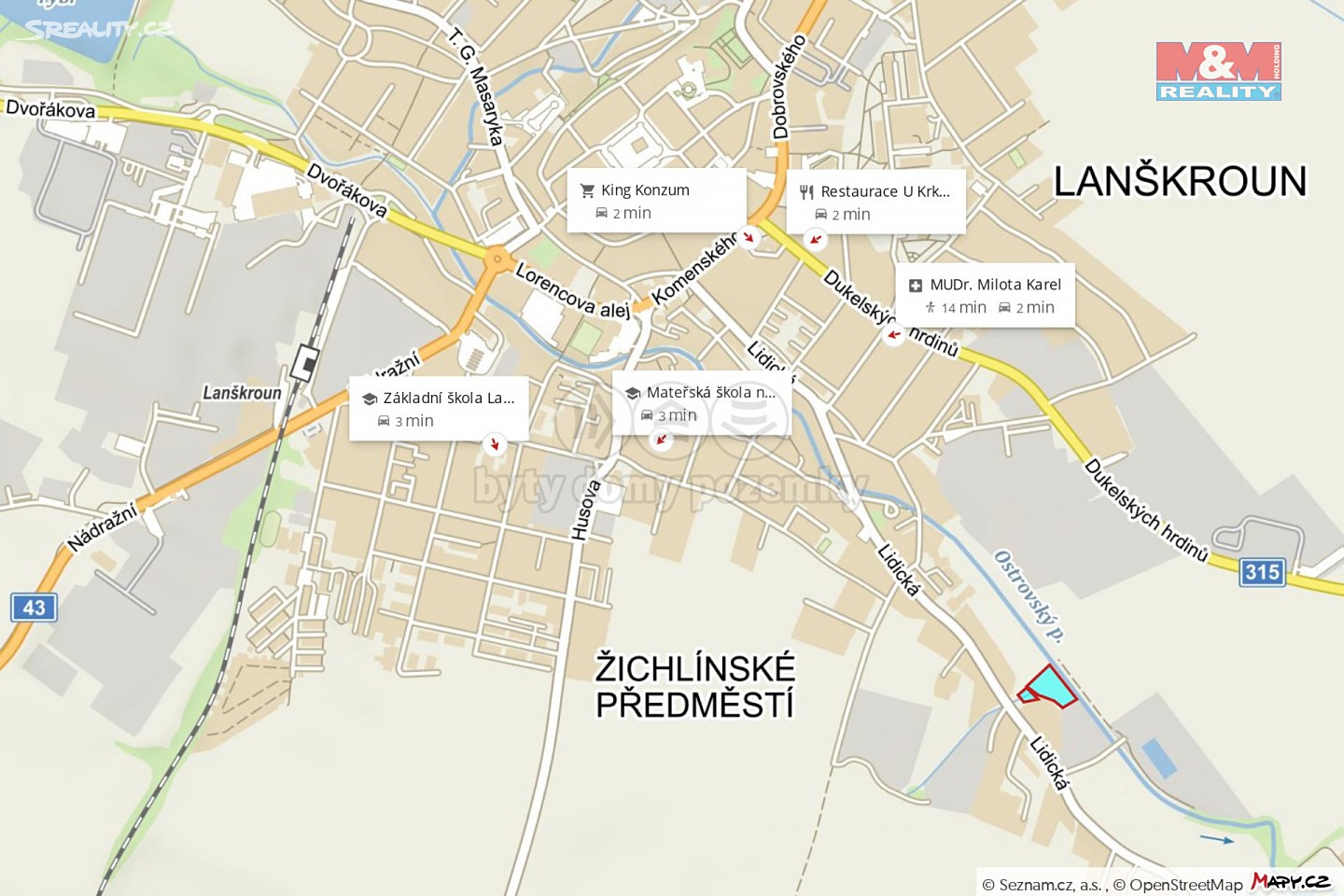Prodej  stavebního pozemku 3 631 m², Lanškroun, okres Ústí nad Orlicí