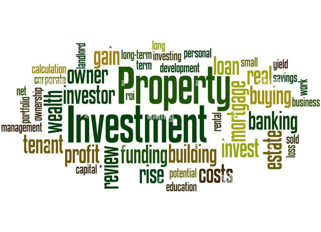 Property investment word cloud concept on white ba