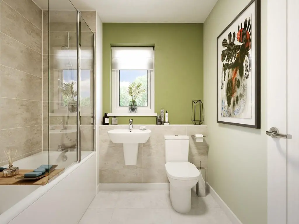 A main bathroom with high quality fixtures and...