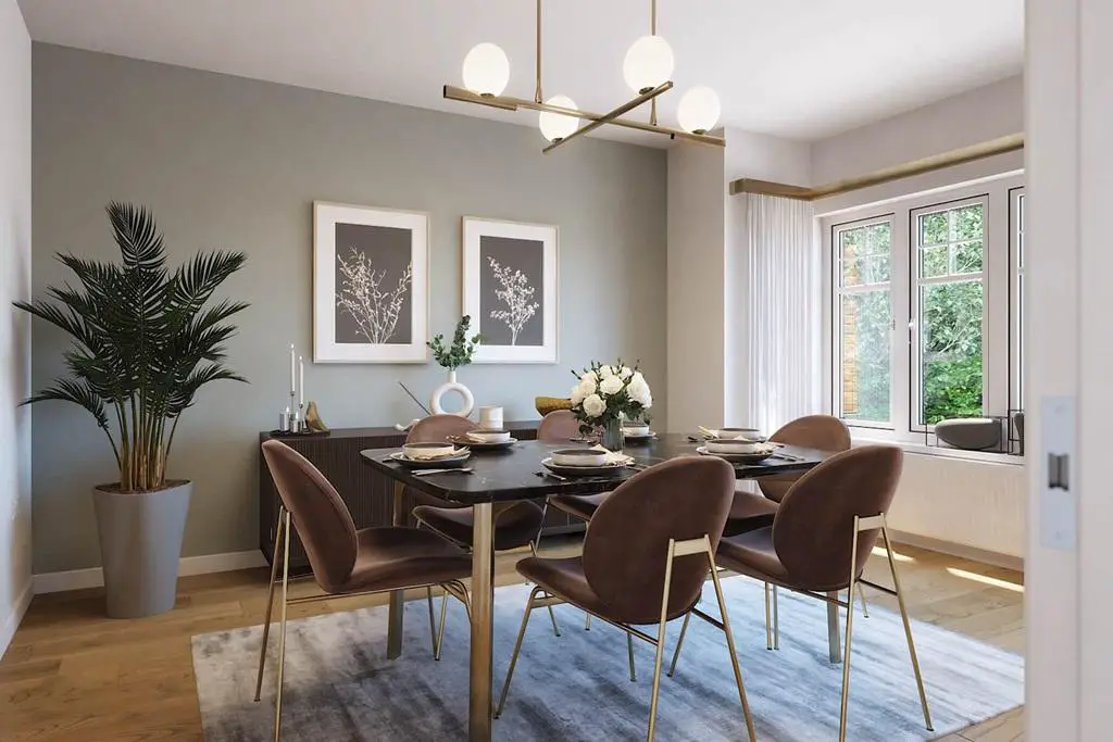 The dining room provides an inviting space to...