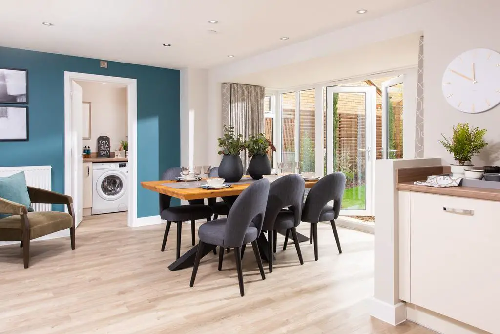 Open plan kitchen with dining area and glazed bay