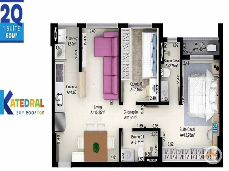 Foto 2 de Apartamento com 2 Quartos à venda, 61m² em Setor Central, Goiânia
