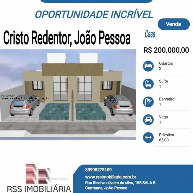 Foto 1 de Casa com 2 Quartos à venda, 65m² em Cristo Redentor, João Pessoa