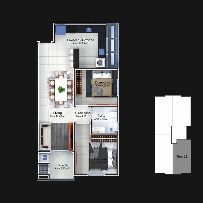 Foto 5 de Apartamento com 2 Quartos à venda, 58m² em Souza Cruz, Brusque