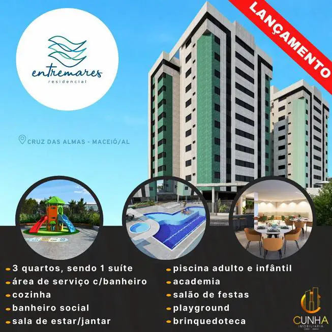 Foto 1 de Apartamento com 3 Quartos à venda, 85m² em Cruz das Almas, Maceió