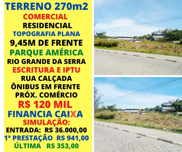 Foto 1 de Lote/Terreno à venda, 270m² em , Rio Grande da Serra