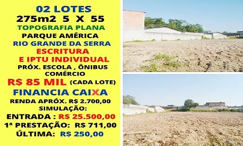 Foto 1 de Lote/Terreno à venda, 275m² em Vila Figueiredo, Rio Grande da Serra