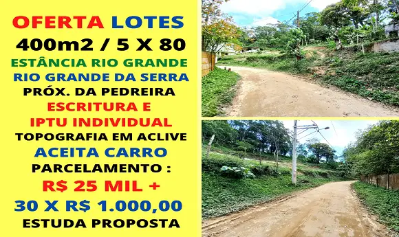 Foto 1 de Lote/Terreno à venda, 400m² em Vila Figueiredo, Rio Grande da Serra
