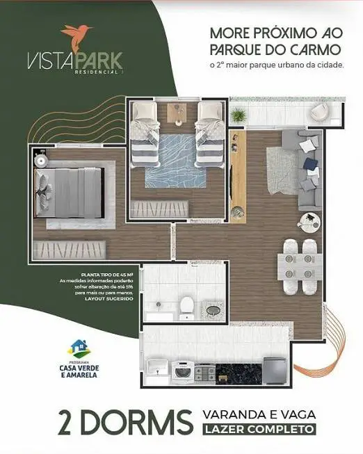 Foto 3 de Apartamento com 2 Quartos à venda, 45m² em São Mateus, São Paulo