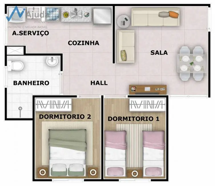 Foto 2 de Apartamento com 2 Quartos à venda, 43m² em Jardim São Domingos, Guarulhos