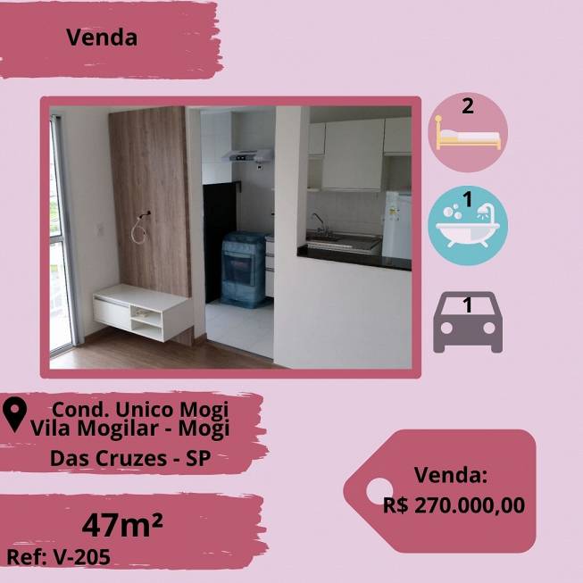 Foto 1 de Apartamento com 2 Quartos à venda, 47m² em Vila Mogilar, Mogi das Cruzes