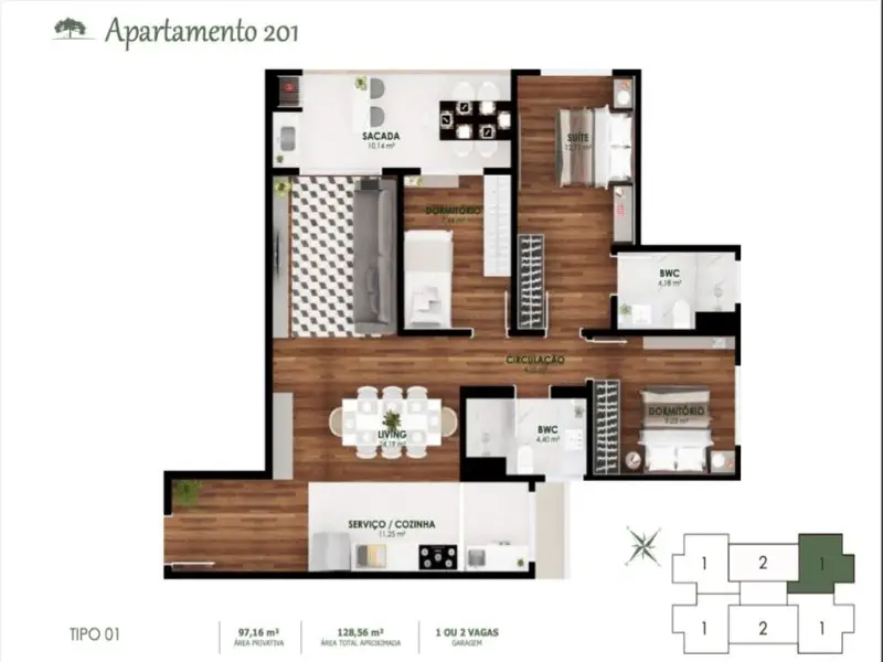 Foto 3 de Apartamento com 3 Quartos à venda, 97m² em Centro, Campo Alegre