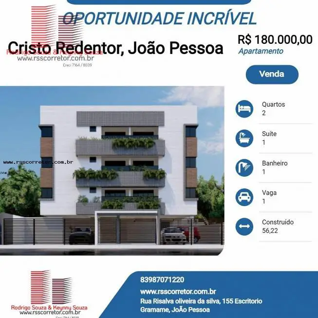 Foto 1 de Apartamento com 3 Quartos à venda, 73m² em Cristo Redentor, João Pessoa