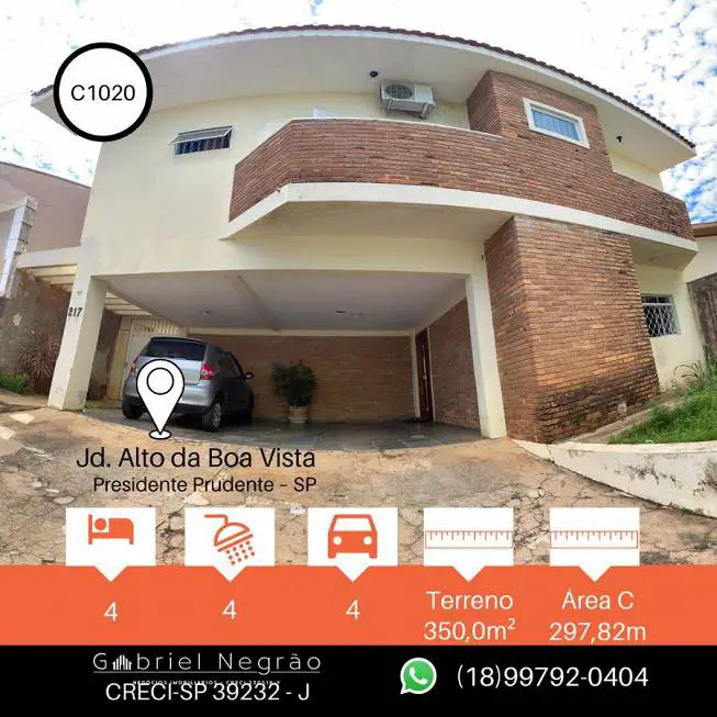 Foto 1 de Casa com 4 Quartos à venda, 350m² em Jardim Alto da Boa Vista, Presidente Prudente