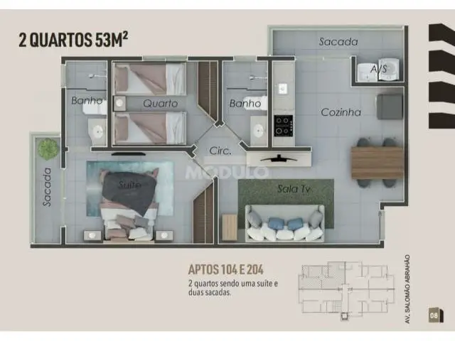 Foto 5 de Apartamento com 1 Quarto à venda, 52m² em Santa Mônica, Uberlândia