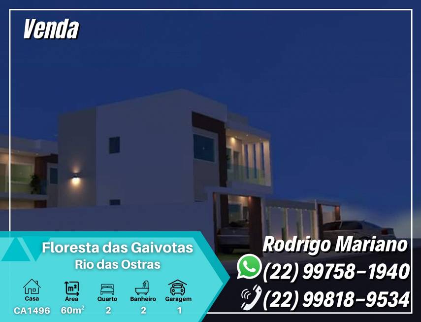 Foto 1 de Casa com 2 Quartos à venda, 60m² em Floresta Das Gaivotas, Rio das Ostras