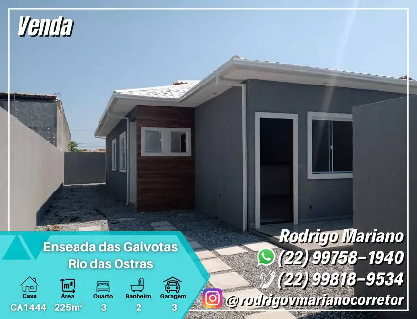 Foto 1 de Casa com 3 Quartos à venda, 70m² em Enseada das Gaivotas, Rio das Ostras