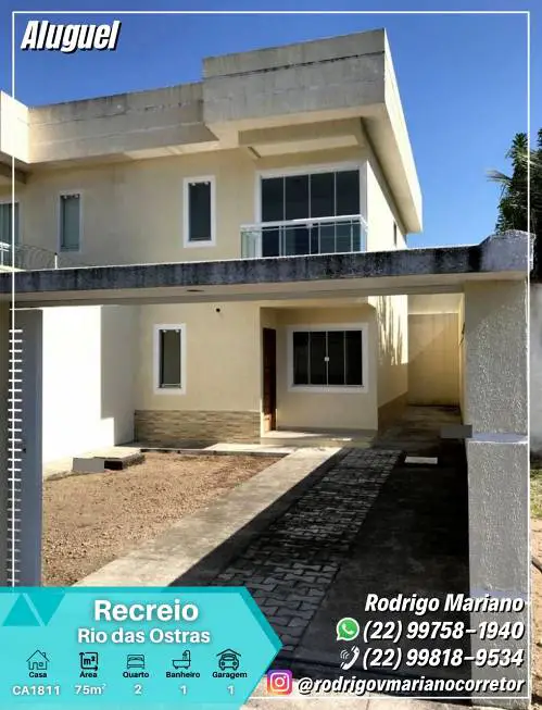 Foto 1 de Casa com 2 Quartos para alugar, 75m² em Recreio, Rio das Ostras