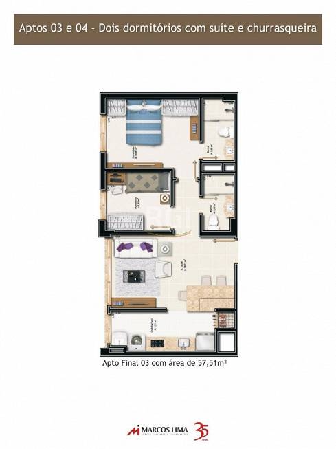 Foto 3 de Apartamento com 2 Quartos à venda, 57m² em Santo Antônio, Porto Alegre