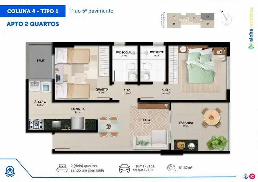 Foto 2 de Apartamento com 2 Quartos à venda, 62m² em Praia de Itaparica, Vila Velha