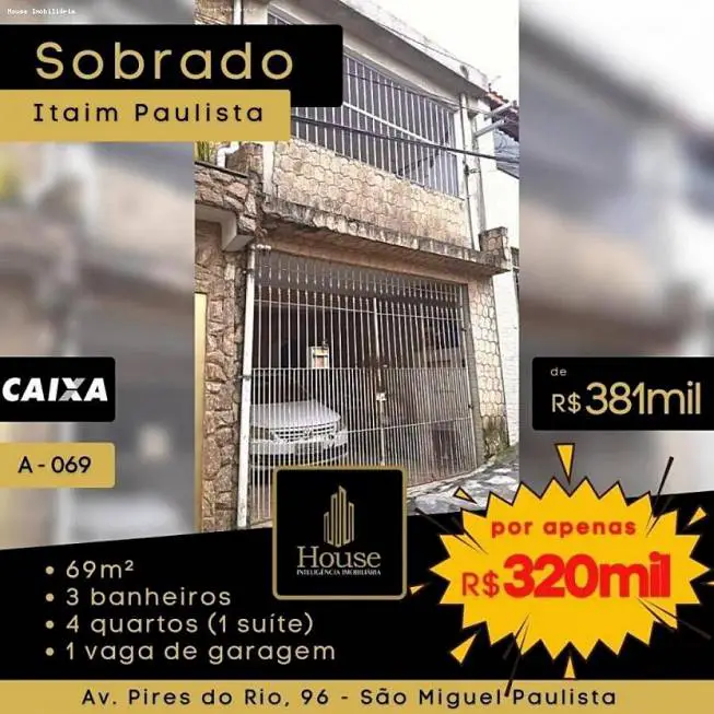 Foto 1 de Sobrado com 4 Quartos à venda, 69m² em Itaim Paulista, São Paulo