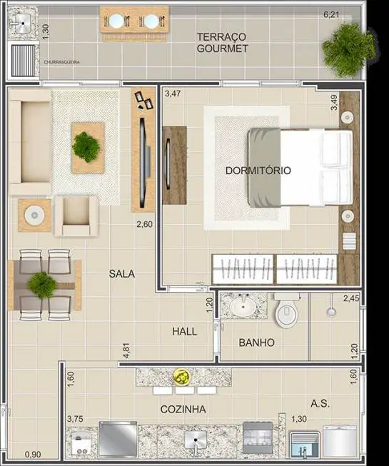 Foto 5 de Apartamento com 1 Quarto à venda, 52m² em Mirim, Praia Grande