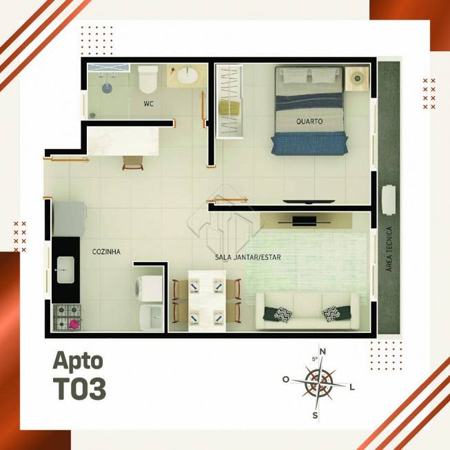Foto 3 de Apartamento com 1 Quarto à venda, 43m² em Bancários, João Pessoa