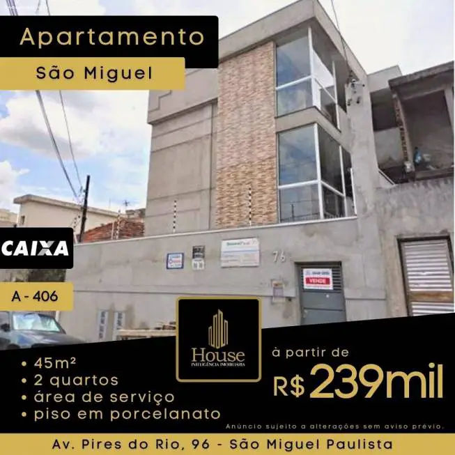 Foto 1 de Apartamento com 2 Quartos à venda, 45m² em São Miguel Paulista, São Paulo