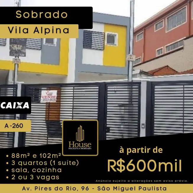 Foto 1 de Casa com 3 Quartos à venda, 100m² em Vila Alpina, São Paulo