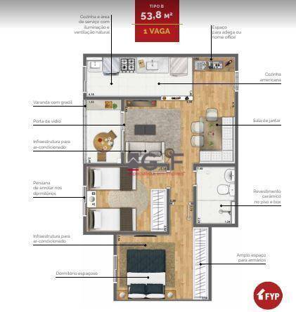 Foto 4 de Apartamento com 2 Quartos à venda, 49m² em Jardim São Francisco, Santa Bárbara D Oeste