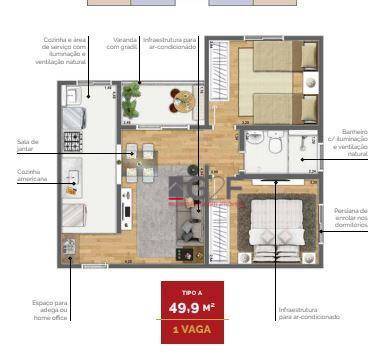 Foto 5 de Apartamento com 2 Quartos à venda, 49m² em Jardim São Francisco, Santa Bárbara D Oeste