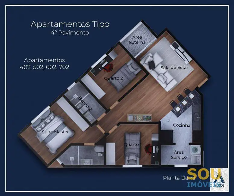 Foto 4 de Apartamento com 3 Quartos à venda, 69m² em Manacás, Belo Horizonte