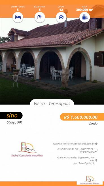 Foto 1 de Chácara com 5 Quartos à venda, 600m² em Vieira, Teresópolis
