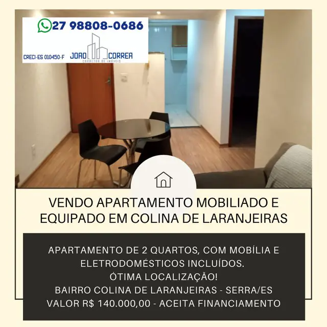 Foto 2 de Apartamento com 2 Quartos à venda, 50m² em Colina de Laranjeiras, Serra