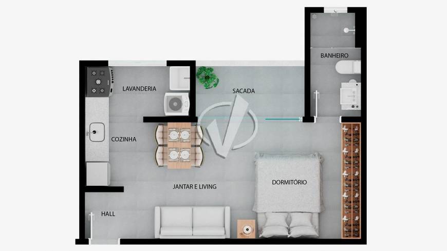Foto 3 de Apartamento com 1 Quarto à venda, 36m² em Conjunto Habitacional Terra dos Ipes, Pindamonhangaba