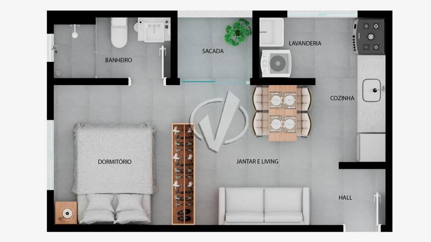 Foto 4 de Apartamento com 1 Quarto à venda, 36m² em Conjunto Habitacional Terra dos Ipes, Pindamonhangaba