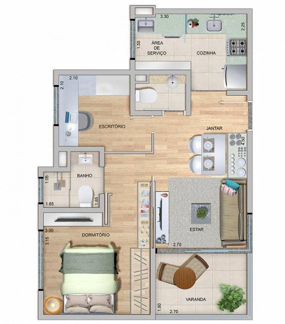 Foto 2 de Apartamento com 1 Quarto à venda, 50m² em Jardim Ribeiro, Valinhos