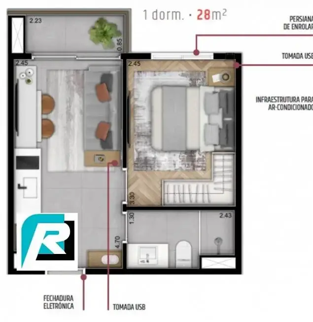 Foto 1 de Apartamento com 1 Quarto à venda, 28m² em Pinheiros, São Paulo