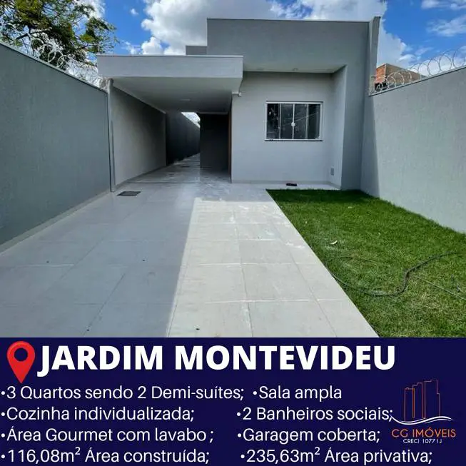 Foto 1 de Casa com 3 Quartos à venda, 116m² em Jardim Montevideu, Campo Grande