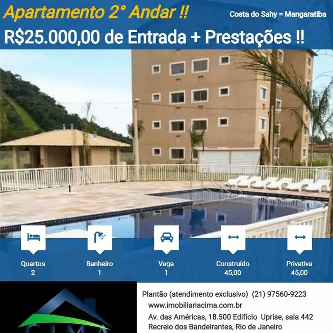 Foto 1 de Apartamento com 2 Quartos à venda, 45m² em SAHY, Mangaratiba