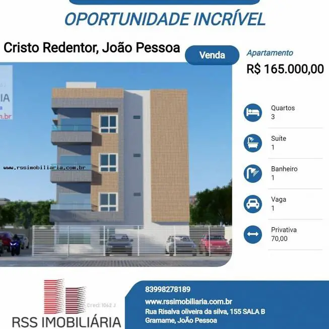 Foto 1 de Apartamento com 3 Quartos à venda, 70m² em Cristo Redentor, João Pessoa