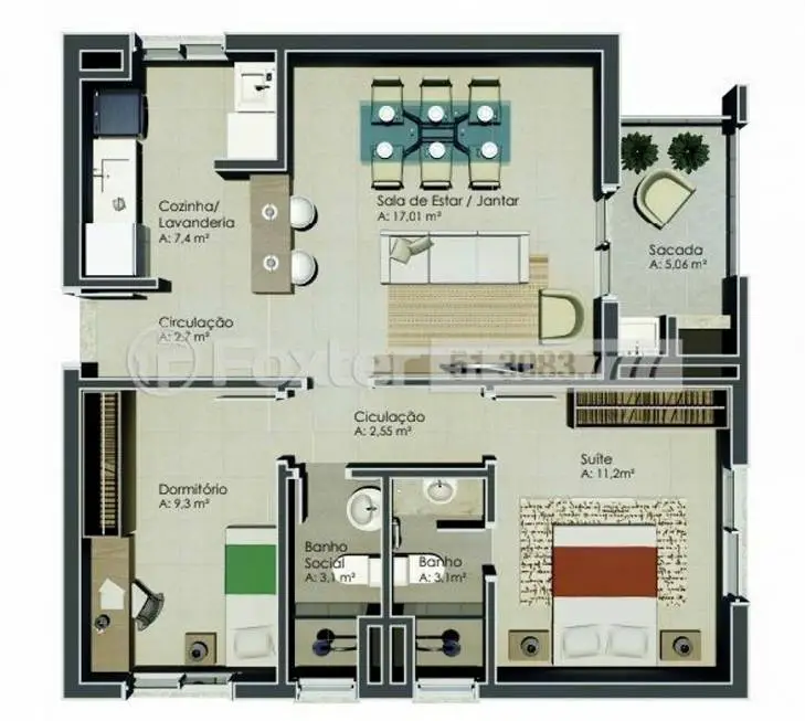 Foto 5 de Apartamento com 3 Quartos à venda, 86m² em Bela Vista, Alvorada