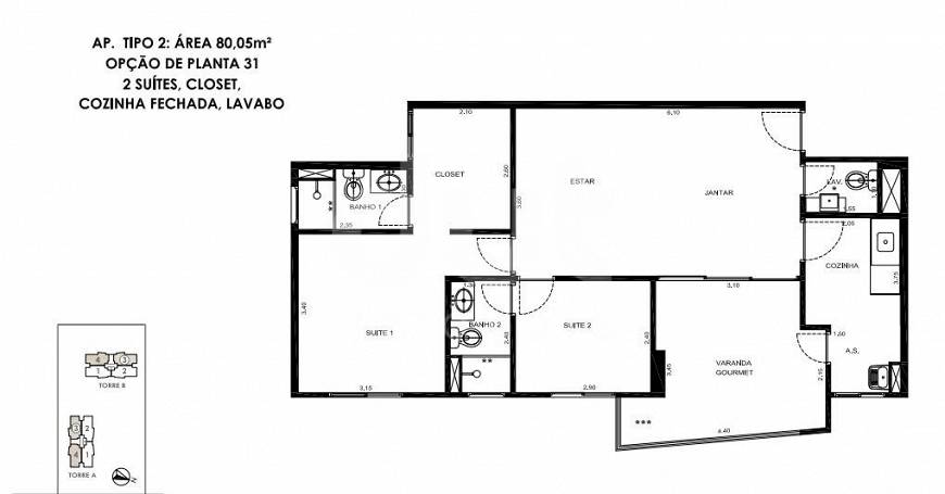 Foto 5 de Apartamento com 2 Quartos à venda, 80m² em Morumbi, Paulínia