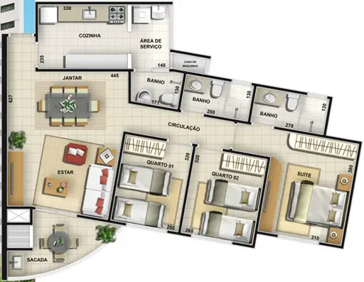 Foto 3 de Apartamento com 3 Quartos à venda, 99m² em Santa Rosa, Cuiabá