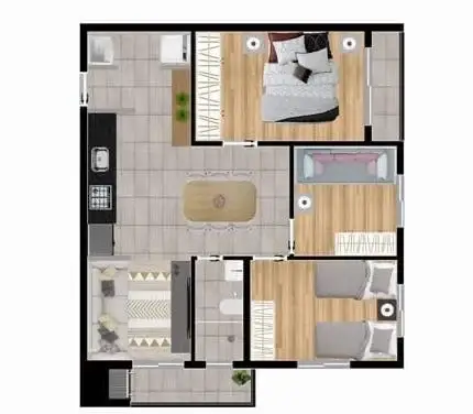 Foto 3 de Apartamento com 3 Quartos à venda, 62m² em Vargem Grande, Pinhais