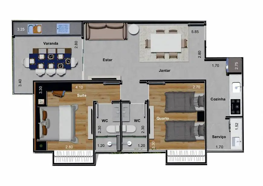 Foto 1 de Apartamento com 2 Quartos à venda, 69m² em Granbery, Juiz de Fora