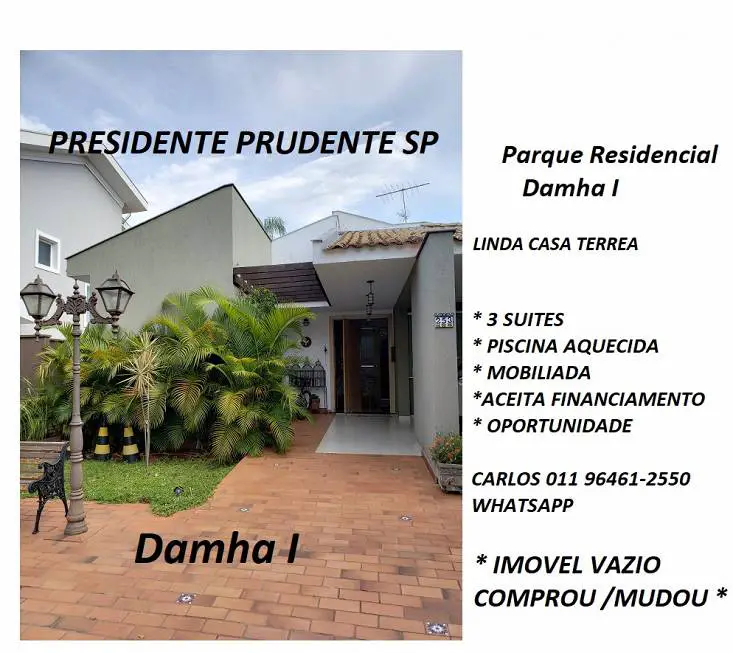 Foto 1 de Casa de Condomínio com 3 Quartos à venda, 230m² em Parque Residencial Damha, Presidente Prudente