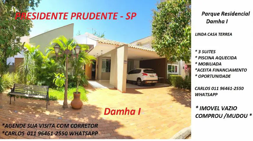 Foto 2 de Casa de Condomínio com 3 Quartos à venda, 230m² em Parque Residencial Damha, Presidente Prudente