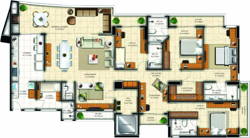 Foto 4 de Apartamento com 4 Quartos à venda, 209m² em Guararapes, Fortaleza