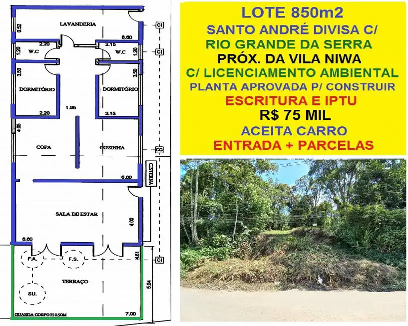 Foto 1 de Lote/Terreno à venda, 850m² em Chacara Carreiras, Santo André